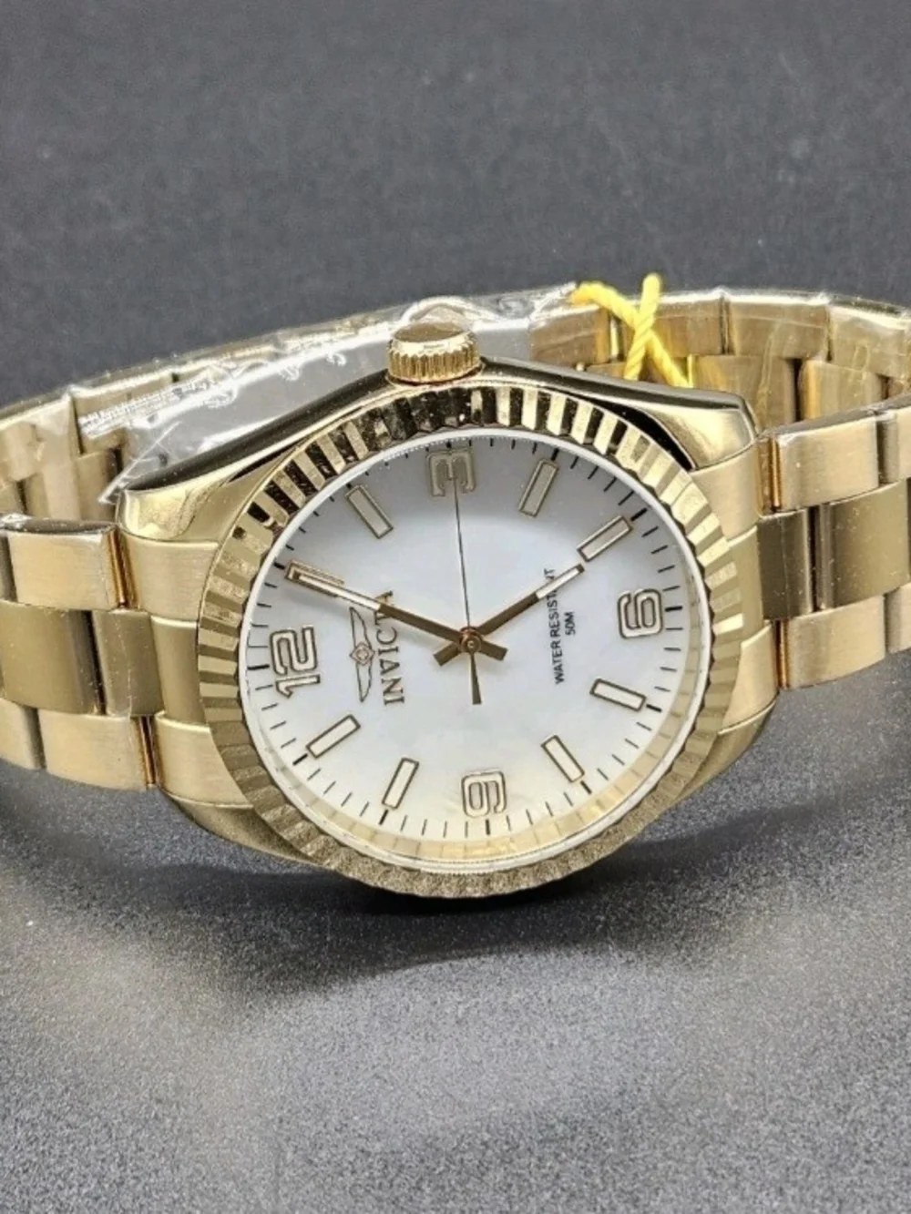Invicta Gold Tone Watch with White Dial and Bracelet